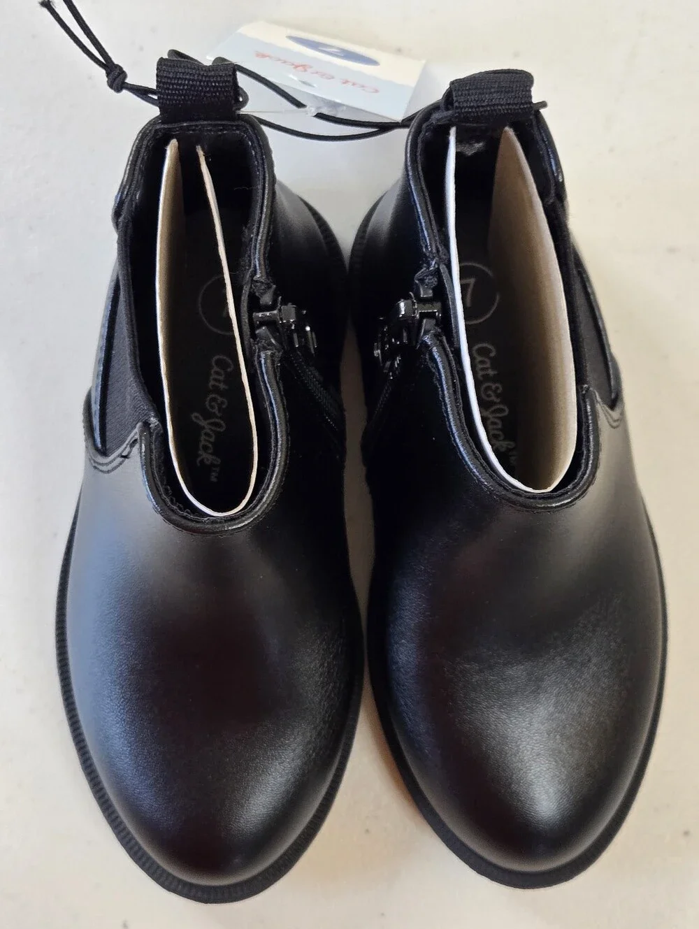 NWT Cat & Jack Black Chelsea Style Zip Ankle Boots Tanner Size 6 7 8 Little Girl